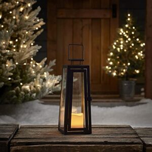 Lights4fun, Inc. Black Metal Solar Powered LED Fully Weatherproof Outdoor Garden & Patio Flameless Candle Lantern