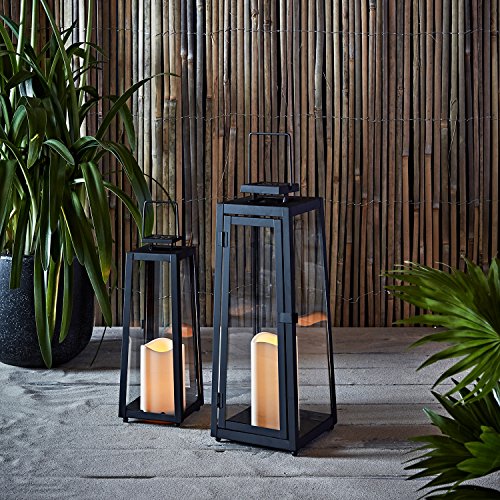 Lights4fun, Inc. Black Metal Solar Powered LED Fully Weatherproof Outdoor Garden & Patio Flameless Candle Lantern