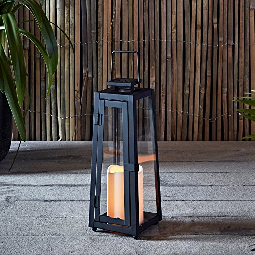 Lights4fun, Inc. Black Metal Solar Powered LED Fully Weatherproof Outdoor Garden & Patio Flameless Candle Lantern