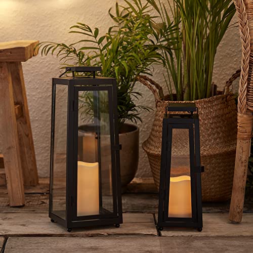 Lights4fun, Inc. Black Metal Solar Powered LED Fully Weatherproof Outdoor Garden & Patio Flameless Candle Lantern