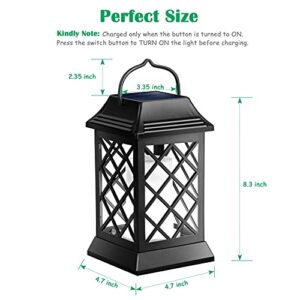 TomCare Solar Lights Outdoor Flickering Flame Metal Solar Lantern Outdoor Hanging Decorative Lanterns Heavy Duty Waterproof Umbrella Decorations Lighting for Patio Garden Deck Yard, 2 Pack (Black)