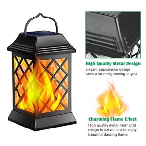 TomCare Solar Lights Outdoor Flickering Flame Metal Solar Lantern Outdoor Hanging Decorative Lanterns Heavy Duty Waterproof Umbrella Decorations Lighting for Patio Garden Deck Yard, 2 Pack (Black)