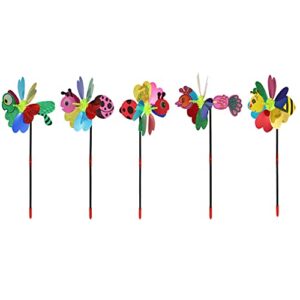 yardwe 5pcs colorful wind pinwheels butterfly bee insect spinner sticks kids pinwheel toys decorative garden yard lawn windmill stake landscape ornaments (mixed style)