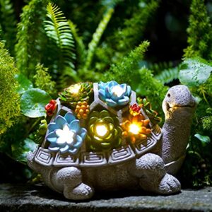 qeeman garden decor outdoor statue succulent – solar turtle figurine lawn decoration tortoise for patio, balcony, yard, lawn ornament – unique gift for mom grandma