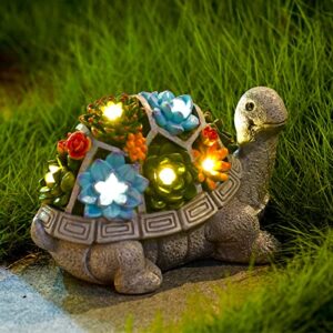 Qeeman Garden Decor Outdoor Statue Succulent - Solar Turtle Figurine Lawn Decoration Tortoise for Patio, Balcony, Yard, Lawn Ornament - Unique Gift for Mom Grandma