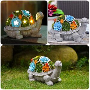 Qeeman Garden Decor Outdoor Statue Succulent - Solar Turtle Figurine Lawn Decoration Tortoise for Patio, Balcony, Yard, Lawn Ornament - Unique Gift for Mom Grandma