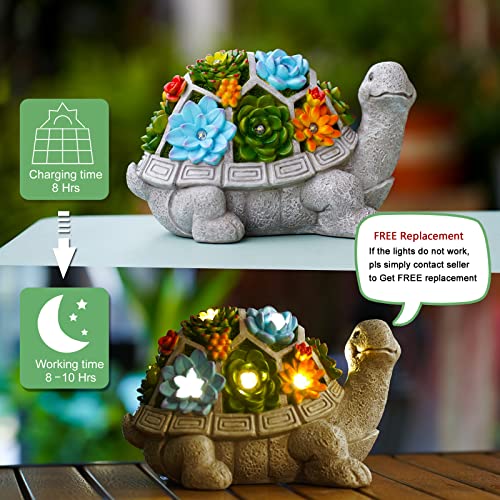 Qeeman Garden Decor Outdoor Statue Succulent - Solar Turtle Figurine Lawn Decoration Tortoise for Patio, Balcony, Yard, Lawn Ornament - Unique Gift for Mom Grandma