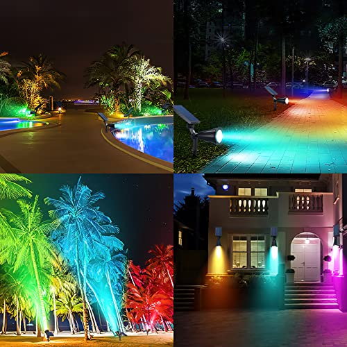 Rrtizan Solar Lights Outdoor Garden, Landscape Spotlights Waterproof, Auto/Adjustable 2-in-1 RGB Solar Lights, Bright and Dark Sensing, Changing & Fixed Color, for Yard, Pathway, Garden(2 Pack)