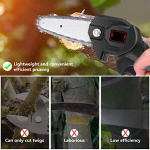 SEAAN Electric Pruning Saw, Mini Electric Chain Saw,Rechargeable 21V Lithium Battery Powered Tree Branch Pruner Garden Tool(Black)