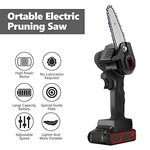 SEAAN Electric Pruning Saw, Mini Electric Chain Saw,Rechargeable 21V Lithium Battery Powered Tree Branch Pruner Garden Tool(Black)