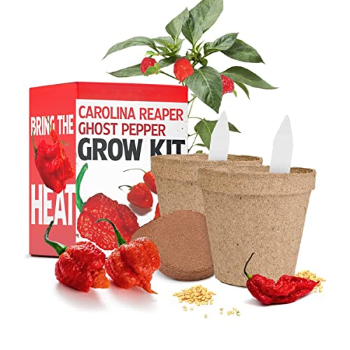 Carolina Reaper Ghost Pepper Growing Kit - Outdoor Garden Vegetable Seed Starter Kit - Hot Pepper Growing Kit - All in One Pepper Seed Plant Growing Kit - Gift for Gardeners