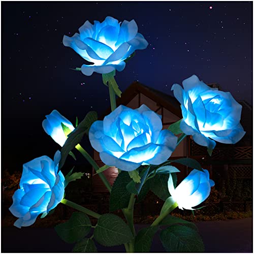 Vanful Solar Outdoor Lights with 6 Charming Roses, LED Roses Light with Bigger Solar Panel,Outdoor Solar Lights for Yard, Pathway, Patio, Garden Decoration(Blue)