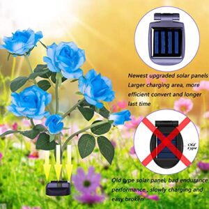 Vanful Solar Outdoor Lights with 6 Charming Roses, LED Roses Light with Bigger Solar Panel,Outdoor Solar Lights for Yard, Pathway, Patio, Garden Decoration(Blue)