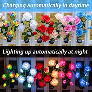 Vanful Solar Outdoor Lights with 6 Charming Roses, LED Roses Light with Bigger Solar Panel,Outdoor Solar Lights for Yard, Pathway, Patio, Garden Decoration(Blue)