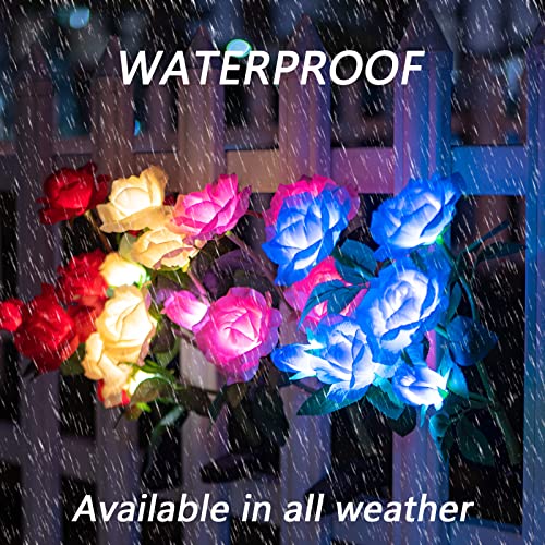 Vanful Solar Outdoor Lights with 6 Charming Roses, LED Roses Light with Bigger Solar Panel,Outdoor Solar Lights for Yard, Pathway, Patio, Garden Decoration(Blue)
