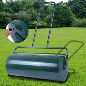 LHONE Tow Lawn Roller,Heavy Duty Metal Lawn Rollers Tow Behind Water Filled Push,Water and Sand Filled Garden Drum Roller with with U Shaped Handle (24" x 13")