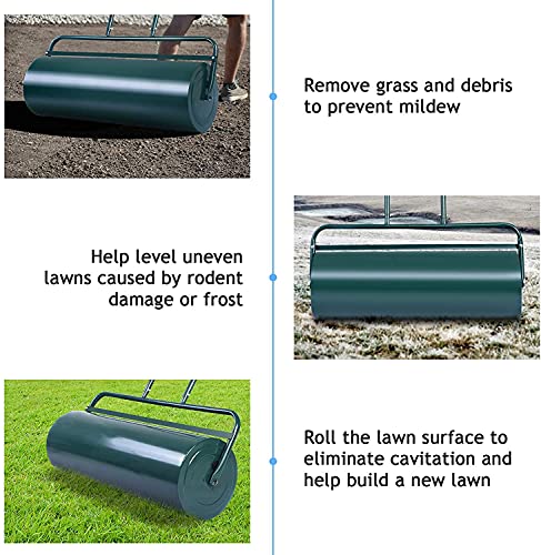 LHONE Tow Lawn Roller,Heavy Duty Metal Lawn Rollers Tow Behind Water Filled Push,Water and Sand Filled Garden Drum Roller with with U Shaped Handle (24" x 13")
