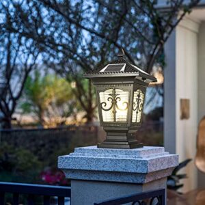 PTOUG LED Solar Post Cap Lamp, IP65 Waterproof Post Light Outdoor Remote Control Dimmable Pillar Lights Aluminum Outdoor Column Light, 17.3" X 9.8" Pillar Pedestal Lantern for Garden Fence