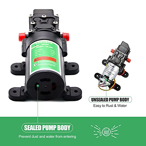 LONGRUN Fresh Water Pump 12V DC Diaphragm Pumps with Adjustable Pressure Switch, 4.5L/Min 1.2GPM 85 PSI Self Priming Sprayer Pump for RV/Camper/Marine/Boat/Garden Lawn