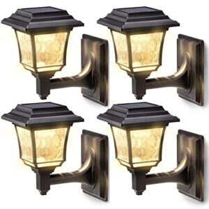 leidrail solar fence lights, 4 pack 2 mode solar lights outdoor waterproof wall lantern sconce for garden yard patio decoration warm white/cool white landscape lighting