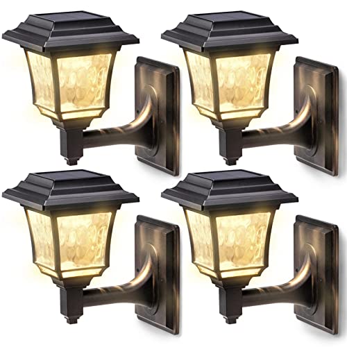 LeiDrail Solar Fence Lights, 4 Pack 2 Mode Solar Lights Outdoor Waterproof Wall Lantern Sconce for Garden Yard Patio Decoration Warm White/Cool White Landscape Lighting