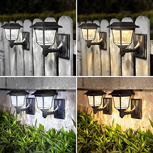 LeiDrail Solar Fence Lights, 4 Pack 2 Mode Solar Lights Outdoor Waterproof Wall Lantern Sconce for Garden Yard Patio Decoration Warm White/Cool White Landscape Lighting