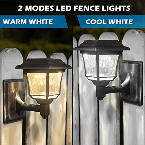 LeiDrail Solar Fence Lights, 4 Pack 2 Mode Solar Lights Outdoor Waterproof Wall Lantern Sconce for Garden Yard Patio Decoration Warm White/Cool White Landscape Lighting