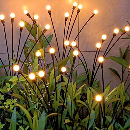 MIXATREY Solar Garden Lights Yard Decorations Outdoor Firefly Lights Waterproof New Upgraded Swaying Light 6&10 Bulbs Yard Patio Pathway High Flexibility Iron Wire Warm White(4 Pack)