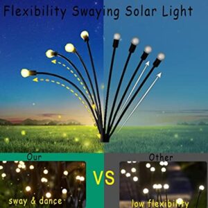 MIXATREY Solar Garden Lights Yard Decorations Outdoor Firefly Lights Waterproof New Upgraded Swaying Light 6&10 Bulbs Yard Patio Pathway High Flexibility Iron Wire Warm White(4 Pack)