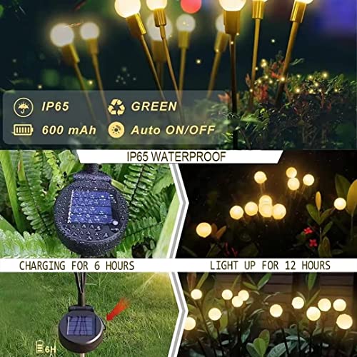 MIXATREY Solar Garden Lights Yard Decorations Outdoor Firefly Lights Waterproof New Upgraded Swaying Light 6&10 Bulbs Yard Patio Pathway High Flexibility Iron Wire Warm White(4 Pack)