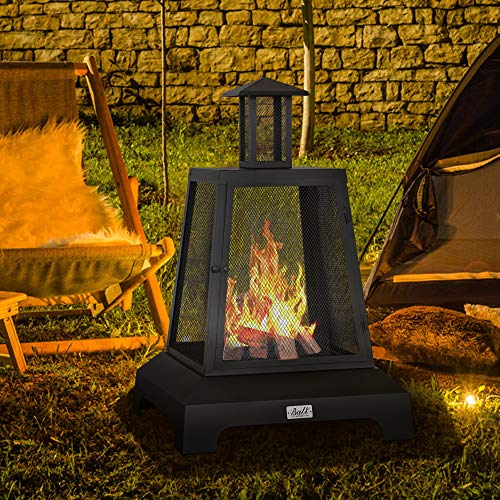 Chimenea Fireplace Outdoor Fireplace Fire Pit Wood Burning Fire Pit Patio Square Iron Fire Pit 27.5" Large Fire Pits Fire Poker Mesh Spark Screen Chimney Charcoal Grid for Garden, Backyard