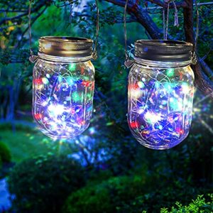 xvz hanging solar mason jar lid lights,2 pack 20 led string fairy starry jar light,ipx5 waterproof light for patio,garden,yard,lawn,wedding decor,christmas decorative (multicolor)