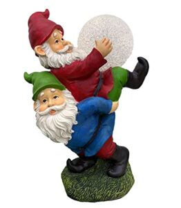 raywer solar powered 2 gnomes playing with ball , decorated solar light, garden decorations statues , garden light decor for lawn ornaments, resin garden figurines (2 gnomes with a glass ball)