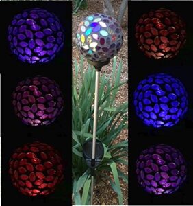 solar colorful flower petal ball light (#blackm002p), solar power multi-color color changing led mosaic glass decorative garden yard light stake