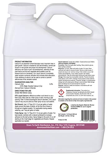 Down to Earth Liquid Calcium Fertilizer Organic Water Soluble 5%, 1 Quart