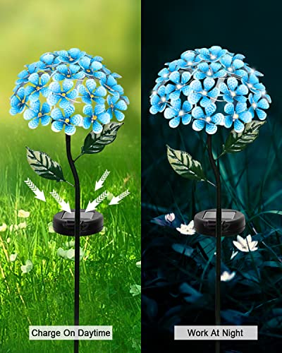 Aseakey Solar Lights Outdoor Garden Decorative Flowers Lights, Halloween Christmas Decoration , Color Changing LED Solar Powered Landscape Lights for Yard Patio(Blue Hydrangea)