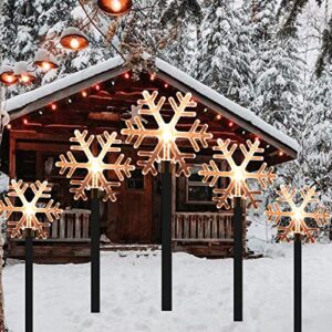 5 pcs solar power stake lights waterproof , 2 lighting modes solar outdoor christmas lights, christmas decoration garden path lawn courtyard decoration (snowflakes)