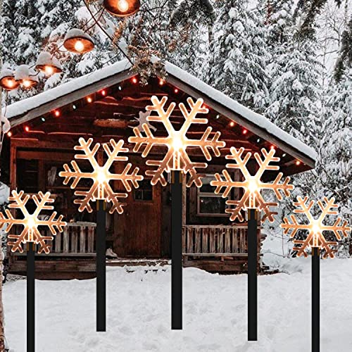 5 Pcs Solar Power Stake Lights Waterproof , 2 Lighting Modes Solar Outdoor Christmas Lights, Christmas Decoration Garden Path Lawn Courtyard Decoration (Snowflakes)