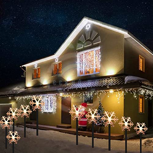 5 Pcs Solar Power Stake Lights Waterproof , 2 Lighting Modes Solar Outdoor Christmas Lights, Christmas Decoration Garden Path Lawn Courtyard Decoration (Snowflakes)