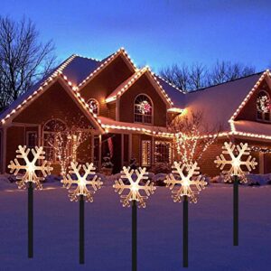 5 Pcs Solar Power Stake Lights Waterproof , 2 Lighting Modes Solar Outdoor Christmas Lights, Christmas Decoration Garden Path Lawn Courtyard Decoration (Snowflakes)