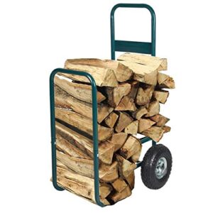 livebest firewood log cart carrier rolling wood mover hauler fire rack storage holder backyard patio garden, green