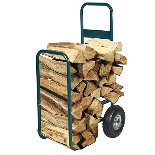 Livebest Firewood Log Cart Carrier Rolling Wood Mover Hauler Fire Rack Storage Holder Backyard Patio Garden, Green