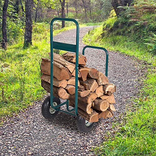 Livebest Firewood Log Cart Carrier Rolling Wood Mover Hauler Fire Rack Storage Holder Backyard Patio Garden, Green