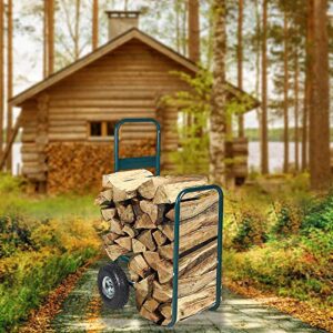 Livebest Firewood Log Cart Carrier Rolling Wood Mover Hauler Fire Rack Storage Holder Backyard Patio Garden, Green