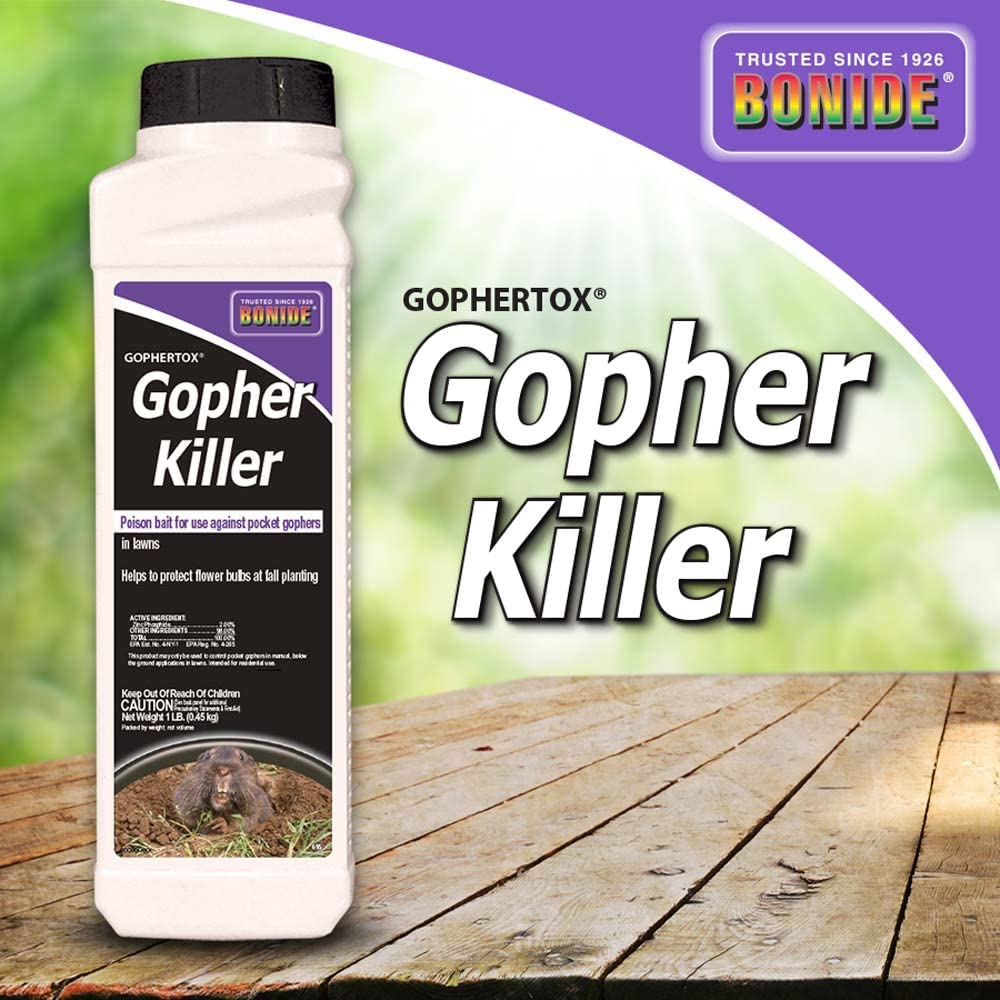 Bonide Gophertox Gopher Killer, 1 lb. Ready-to-Use Poison Bait Granules to Protect Lawn & Garden from Pocket Gophers