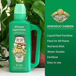 DWD 20-20-20 Liquid Fertilizer Indoor Plant Food All Purpose Plant Water Soluble Fertilizer Potted Liquid Plant Food Outdoor Garden Trees Flowers Fertilizer for Rooting Blossom 0.5Qt