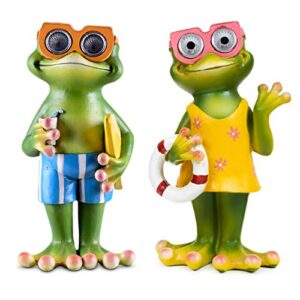 blazin’ bison frog garden decor led eyes | solar frog decorations | frogs decor outdoor | lawn ornaments, solar yard, patio, balcony or deck | frog yard decor | patio figurine (boy and girl 2 pack)