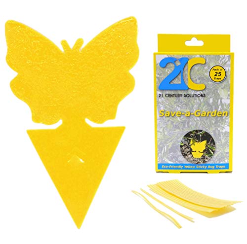 21C 21 CENTURY SOLUTIONS Yellow Sticky Fly Traps (25 Pack) for Gnat Whitefly Fungus Gnat Aphid Small Insects - Houseplant Disposable Glue Trappers - Bug Catcher - Butterfly Shape