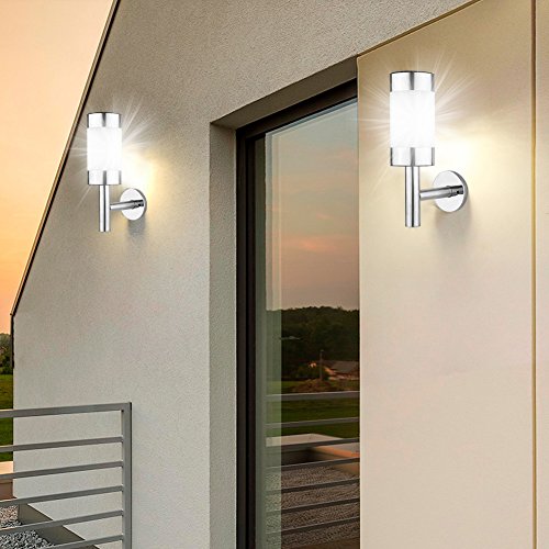 Yuehuam 2Pcs Solar Wall Lights Outdoor Wall Sconce Light Fixture Stainless Steel Waterproof Wall Lantern Decorative Garden Yard Lamp Light