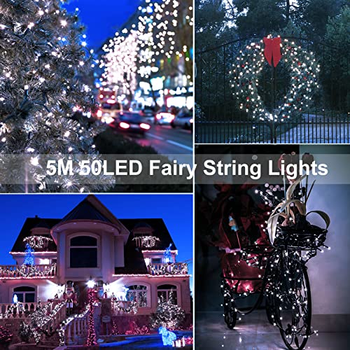 ZAIYW 4 Pack Battery Operated String Lights, 16.5 Ft Dark Green Wire 50 LED String Lights with Remote Timer 8 Modes Fairy Lights for Bedroom Party Patio Yard Garden Christmas Tree Decor (Cool White)